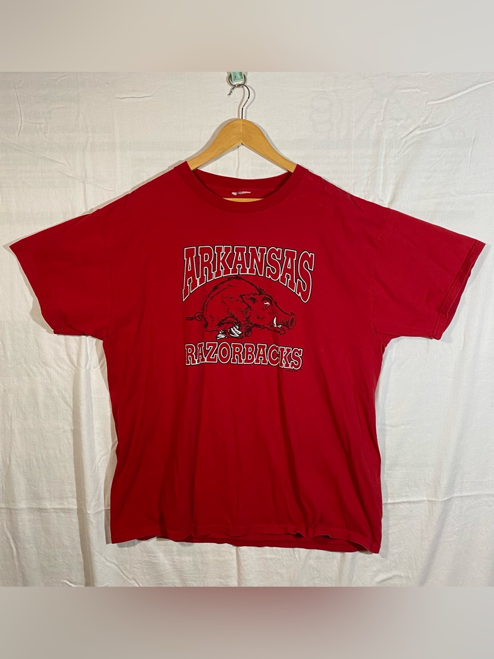 Vtg 90s Arkansas Razorbacks Red Graphic T‑Shirt Size XL Collegiate Red Hogs